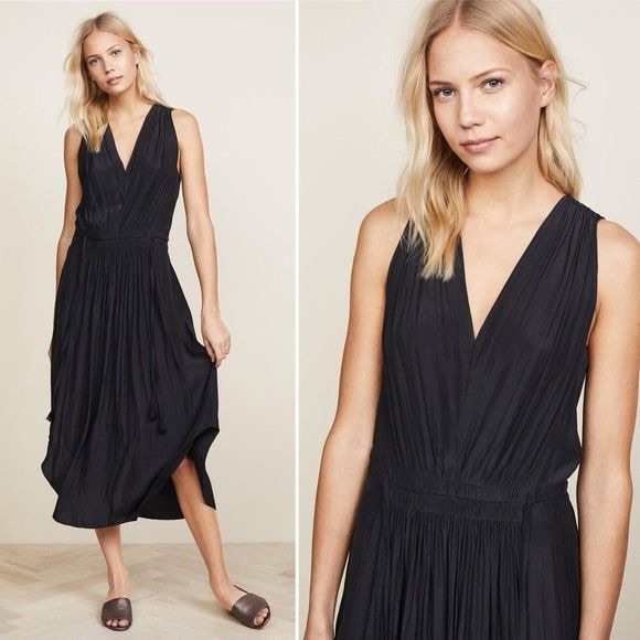 Ramy Brook Hailey Midi Dress Navy Blue With Embroidery Along Bottom Size Large